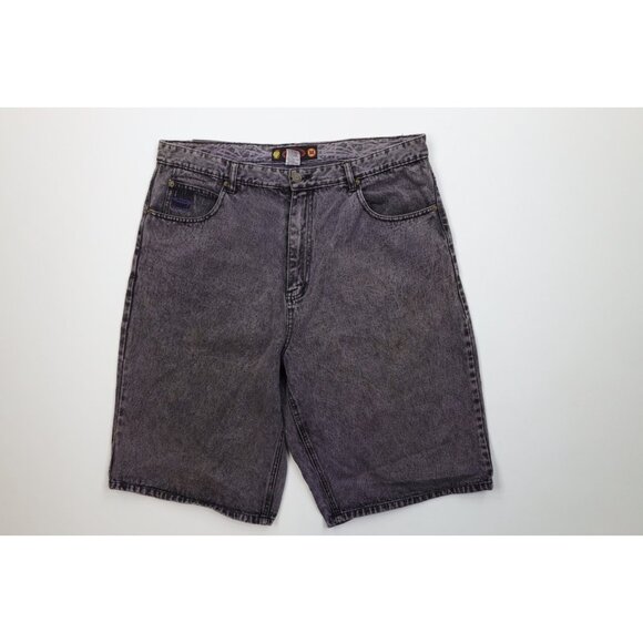 Vintage 90s Streetwear Mens 38 Faded Baggy Fit Acid Wash Denim Shorts Purple - Picture 1 of 14